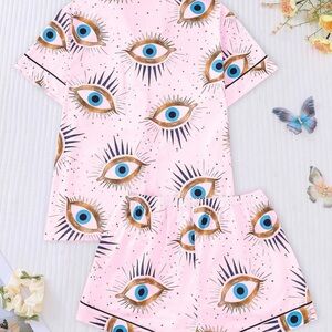 Evil Eye Pattern Pink Set  Pajamas